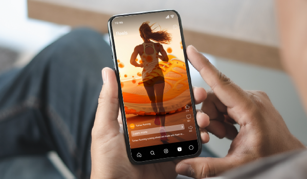 Person receiving a social-based running ad, showing omnichannel and addressable advertising engagement